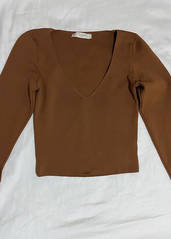 V Yaka Kadın Bluz, Uzun Kollu - Görsel 2