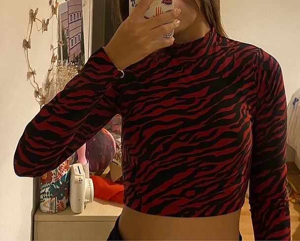s Beden Zebra desenli crop