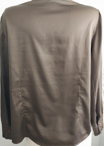 xl Beden kahverengi Renk Düğmeli Kahverengi Saten Vintage Kadın Gömlek