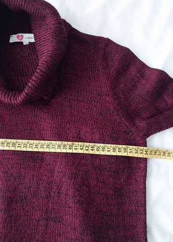 Bordo Yüksek Yakalı Örgü Kadın tunik Kazak - Görsel 7