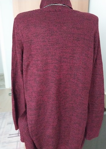 Bordo Yüksek Yakalı Örgü Kadın tunik Kazak - Görsel 3