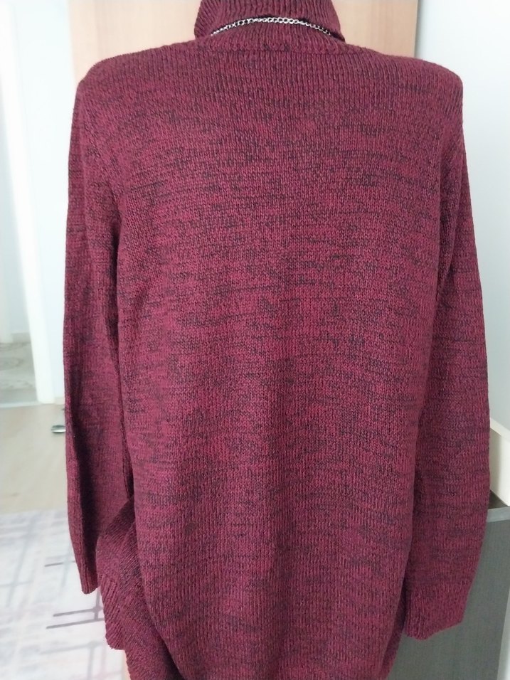 Bordo Yüksek Yakalı Örgü Kadın tunik Kazak - Görsel 3