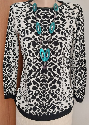 LCW Grace Leopar Desenli Bisiklet Yaka Kazak - Görsel 4