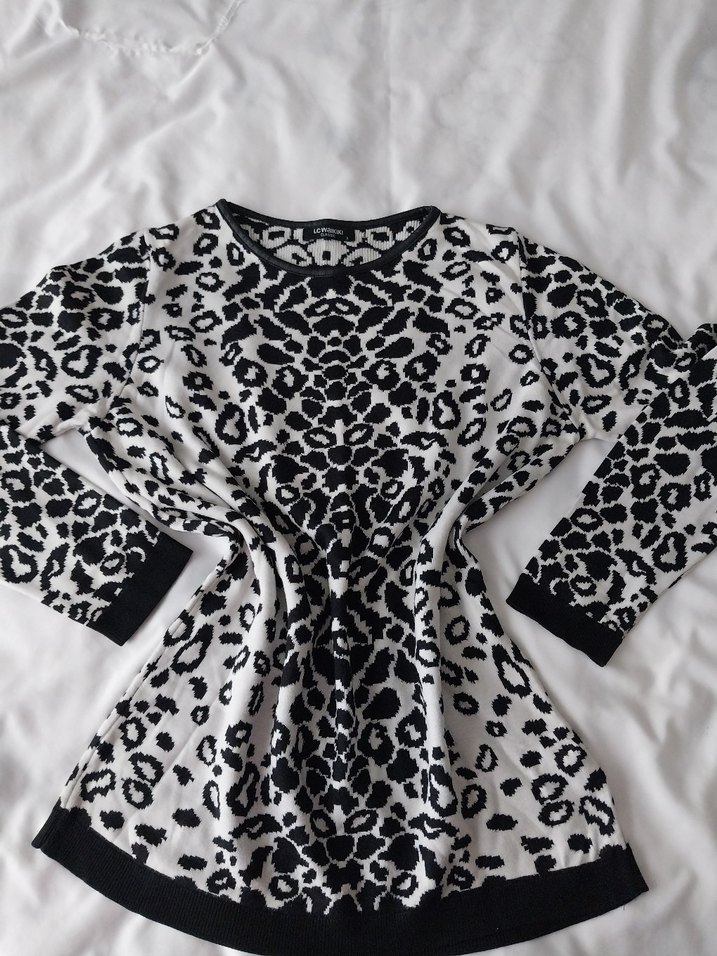 LCW Grace Leopar Desenli Bisiklet Yaka Kazak - Görsel 2