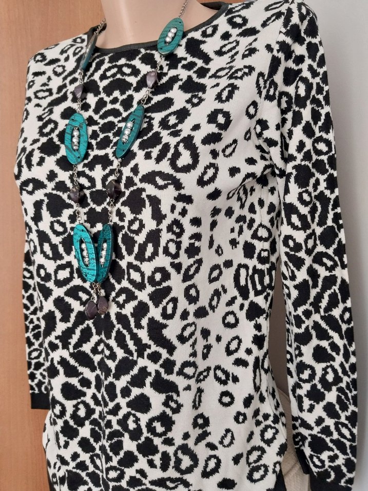 LCW Grace Leopar Desenli Bisiklet Yaka Kazak - Görsel 3