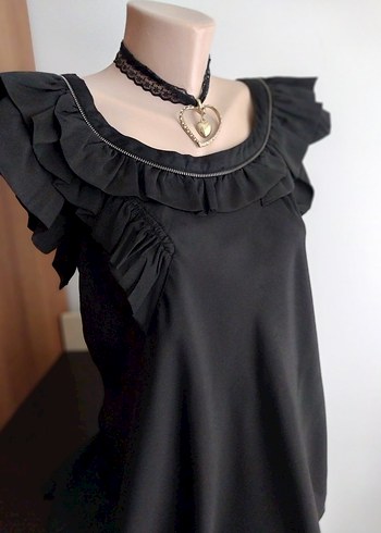 TWIST Şahane fırfırlı siyah ofis bluz - Görsel 2