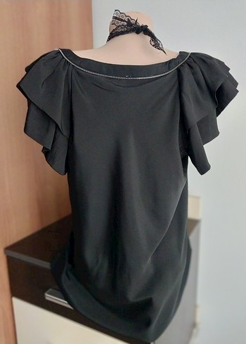 TWIST Şahane fırfırlı siyah ofis bluz - Görsel 4