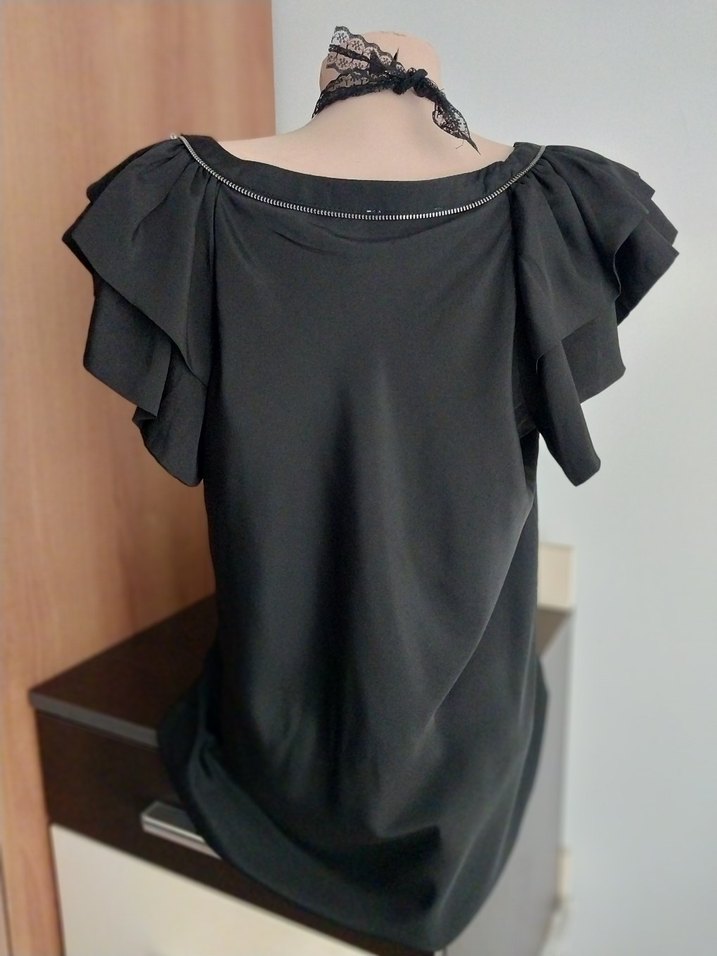 TWIST Şahane fırfırlı siyah ofis bluz - Görsel 4