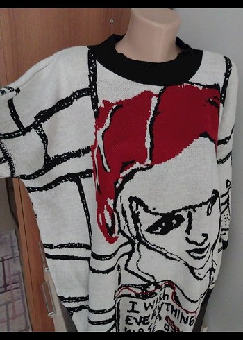 Kadın Baskılı Oversize geniş kesim kazak - Görsel 3