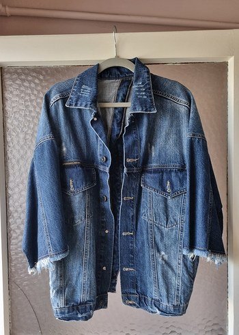 Düğmeli Mavi Kadın Denim Ceket