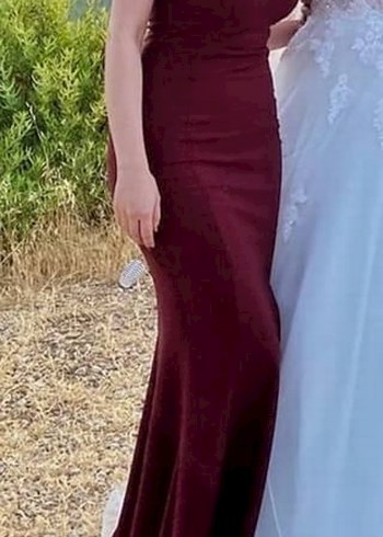 Bordo Uzun Halter Yaka Elbise