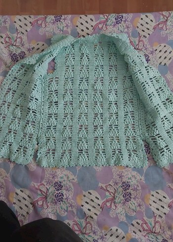 Kız Çocuk yeşil örgü yelek - Görsel 5