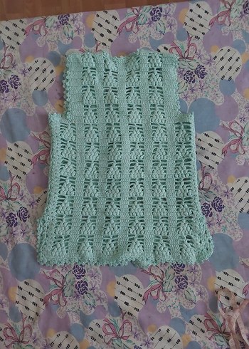 Kız Çocuk yeşil örgü yelek - Görsel 8