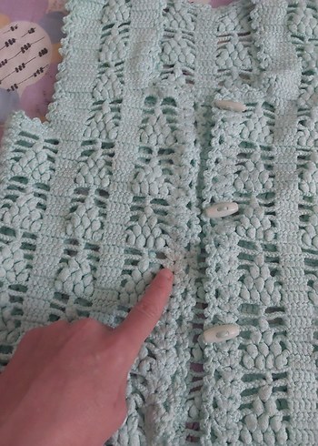 Kız Çocuk yeşil örgü yelek - Görsel 3