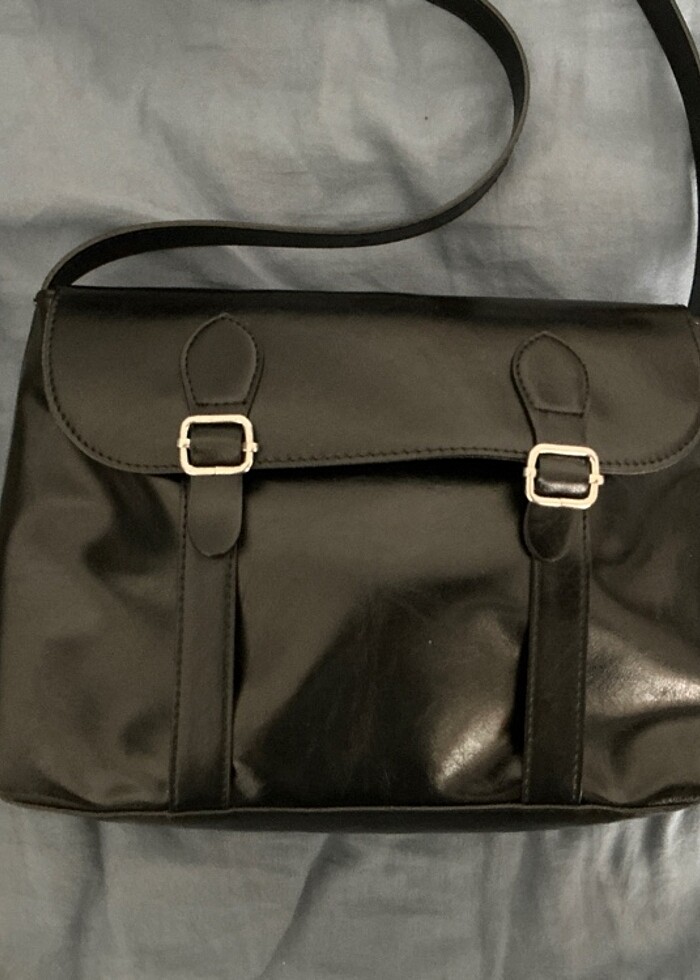 siyah suni deri çapraz ve omuz çantası - Görsel 4