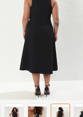 46 Beden siyah Renk Siyah Strappy Midi Gotik Abiye Elbise