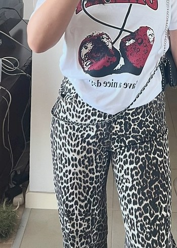 40 Beden kahverengi Renk Kahverengi Leopar Desenli Kadın Kumaş Pantolon