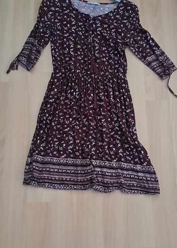 Bordo Bohem Uzun Kollu Midi Elbise