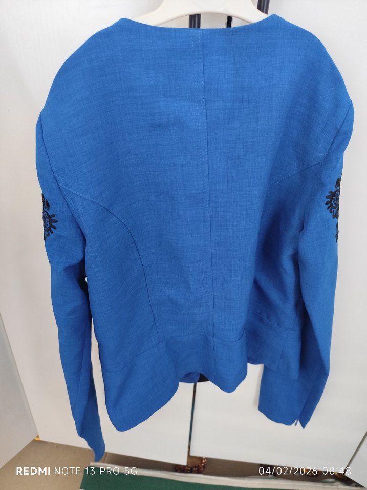 Mavi Nakışlı Kısa Kollu Kadın Blazer Ceket - Görsel 4