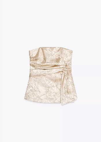 Zara Bej Mini Straplez Drapeli Abiye Elbise