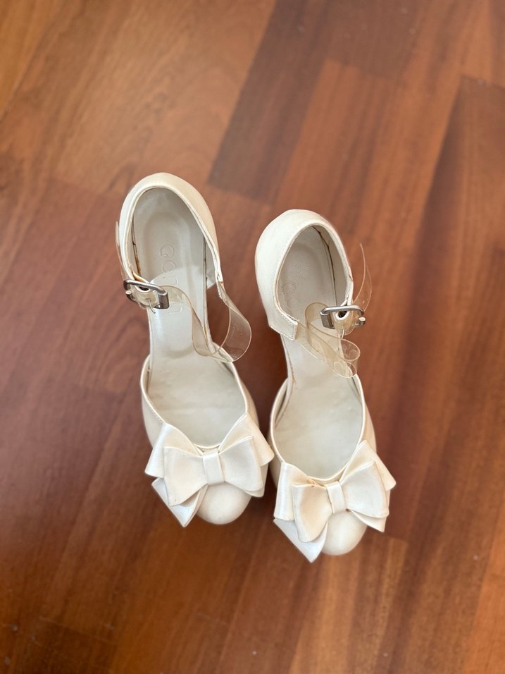 Gelinlik Ayakkabısı Fiyonk Detaylı Beyaz Platform Topuklu - Görsel 4