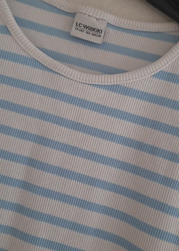 Kız Çocuk Mavi Çizgili Kısa Kollu Tişört - Görsel 2