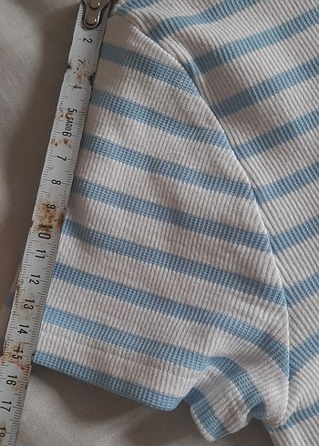 Kız Çocuk Mavi Çizgili Kısa Kollu Tişört - Görsel 9