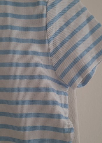 Kız Çocuk Mavi Çizgili Kısa Kollu Tişört - Görsel 4