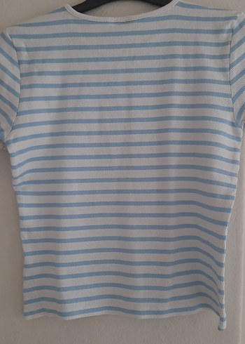 Kız Çocuk Mavi Çizgili Kısa Kollu Tişört - Görsel 8