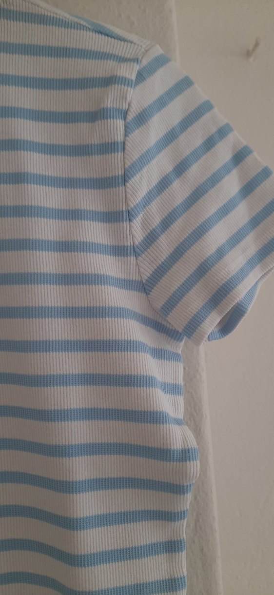 Kız Çocuk Mavi Çizgili Kısa Kollu Tişört - Görsel 4