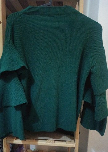 Kadın Koyu Yeşil Balıkçı Yaka Örgü Kazak - Görsel 3