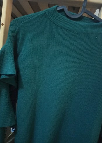 Kadın Koyu Yeşil Balıkçı Yaka Örgü Kazak - Görsel 2