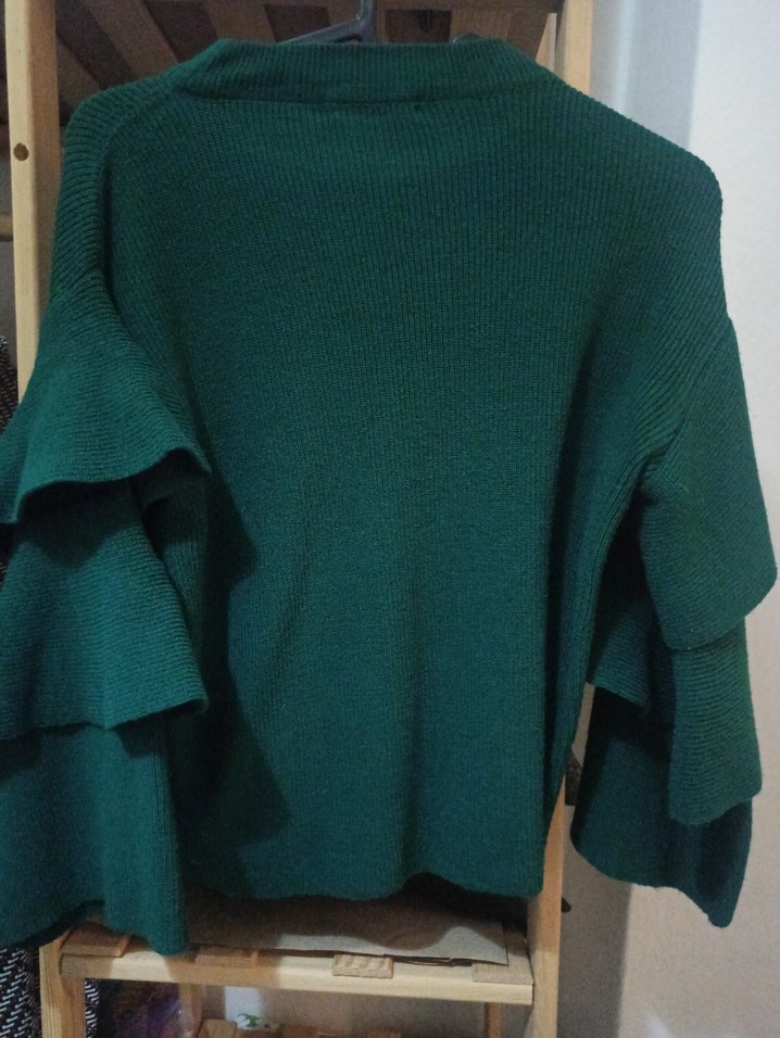 Kadın Koyu Yeşil Balıkçı Yaka Örgü Kazak - Görsel 3