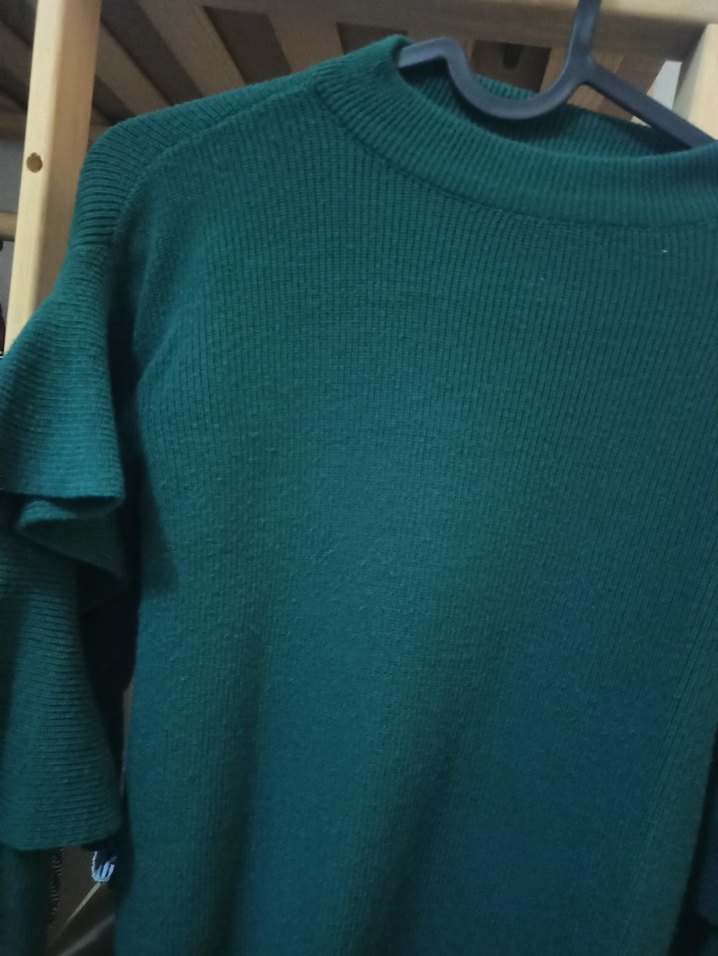 Kadın Koyu Yeşil Balıkçı Yaka Örgü Kazak - Görsel 2