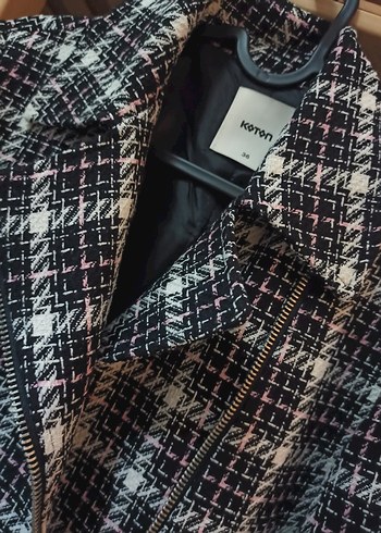 Koton Tüvit Ekose Crop Ceket - Görsel 3