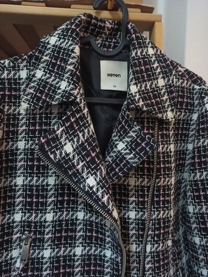 Koton Tüvit Ekose Crop Ceket - Görsel 2