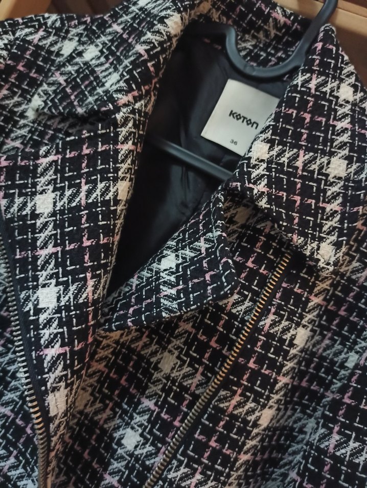 Koton Tüvit Ekose Crop Ceket - Görsel 3