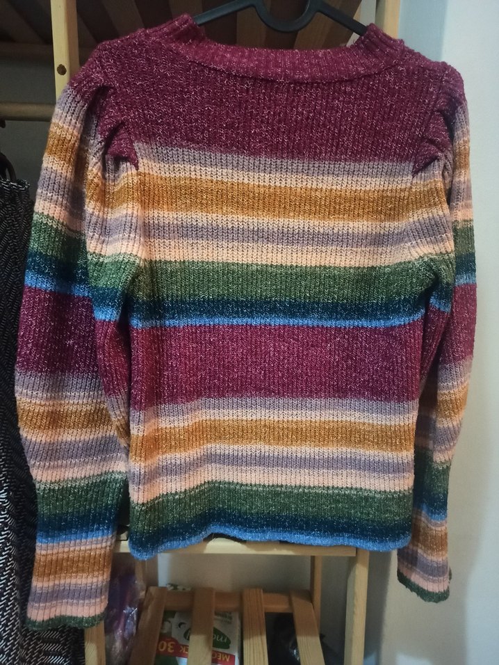 Mudo Renkli Çizgili Örgü Kadın Kazak - Görsel 4