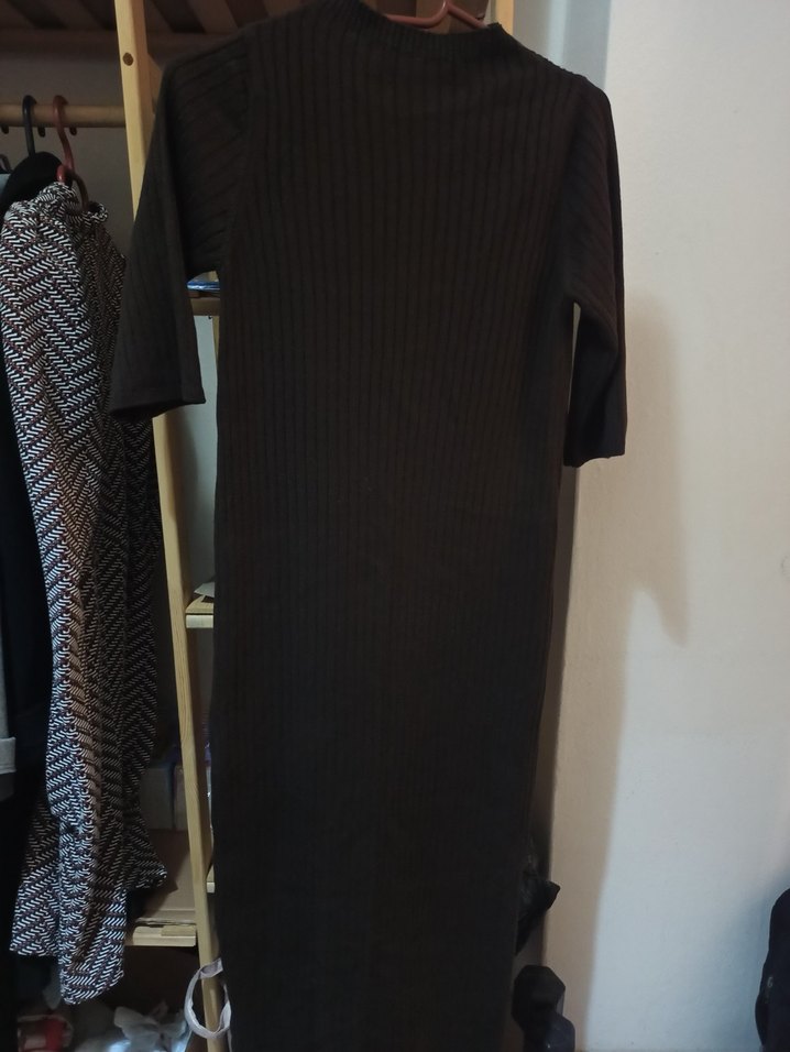 Acı Kahve Triko Boğazlı Midi Kadın Elbise - Görsel 5