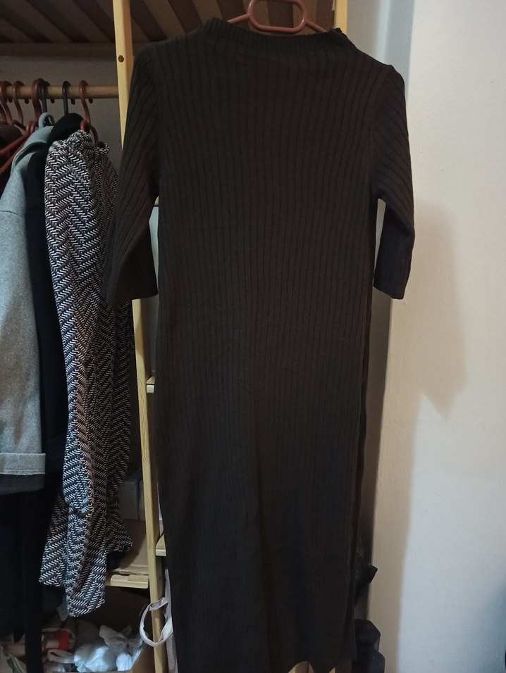 Acı Kahve Triko Boğazlı Midi Kadın Elbise - Görsel 2