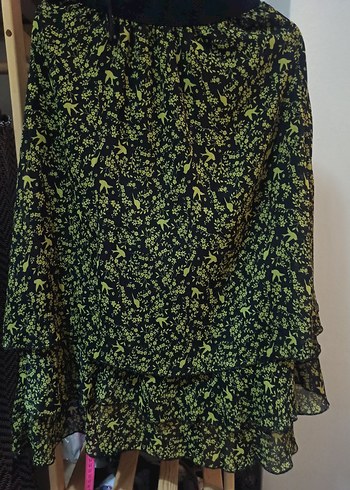 Volanlı Uzun Yeşil Desenli Etek - Görsel 5