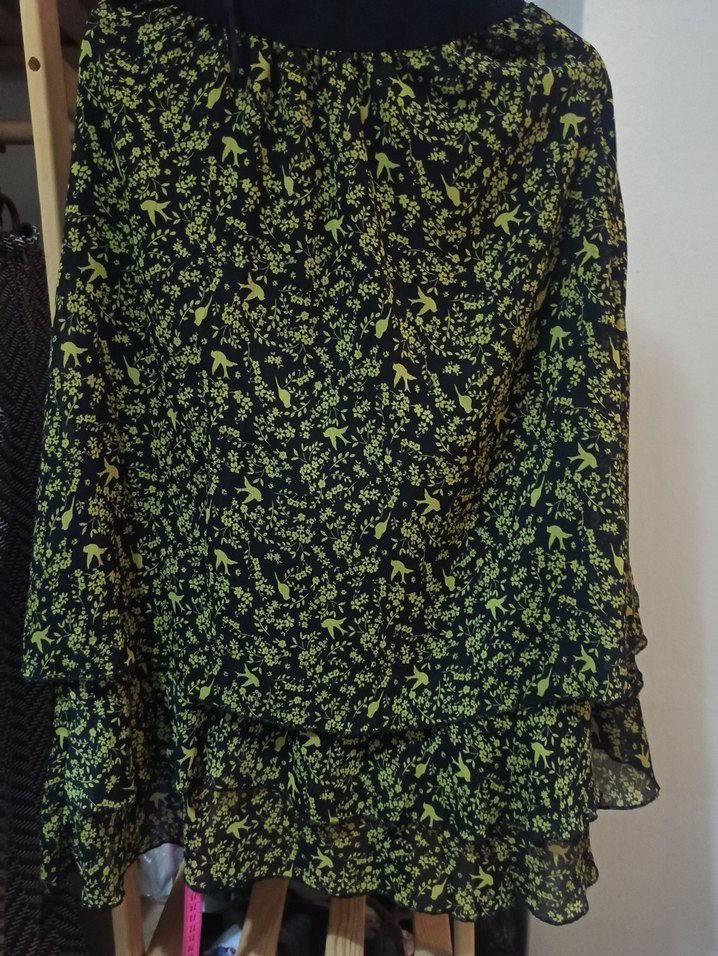 Volanlı Uzun Yeşil Desenli Etek - Görsel 5