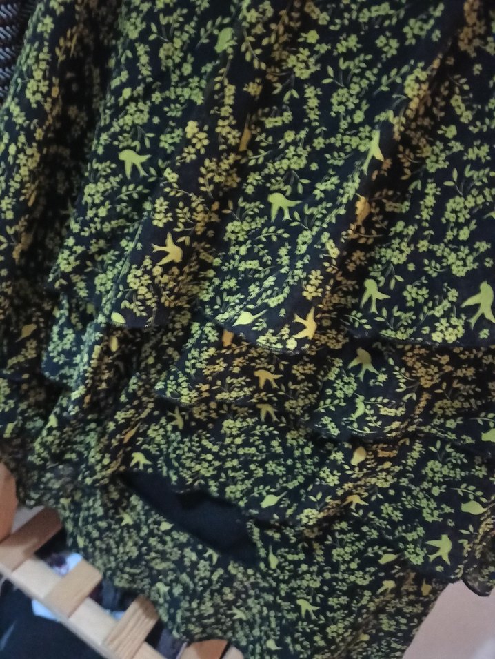 Volanlı Uzun Yeşil Desenli Etek - Görsel 3