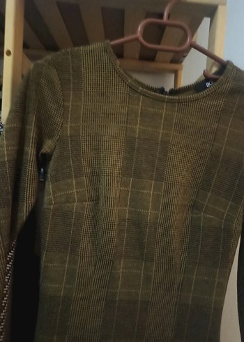 Uzun Kollu Kareli Midi Kadın Triko Elbise - Görsel 2