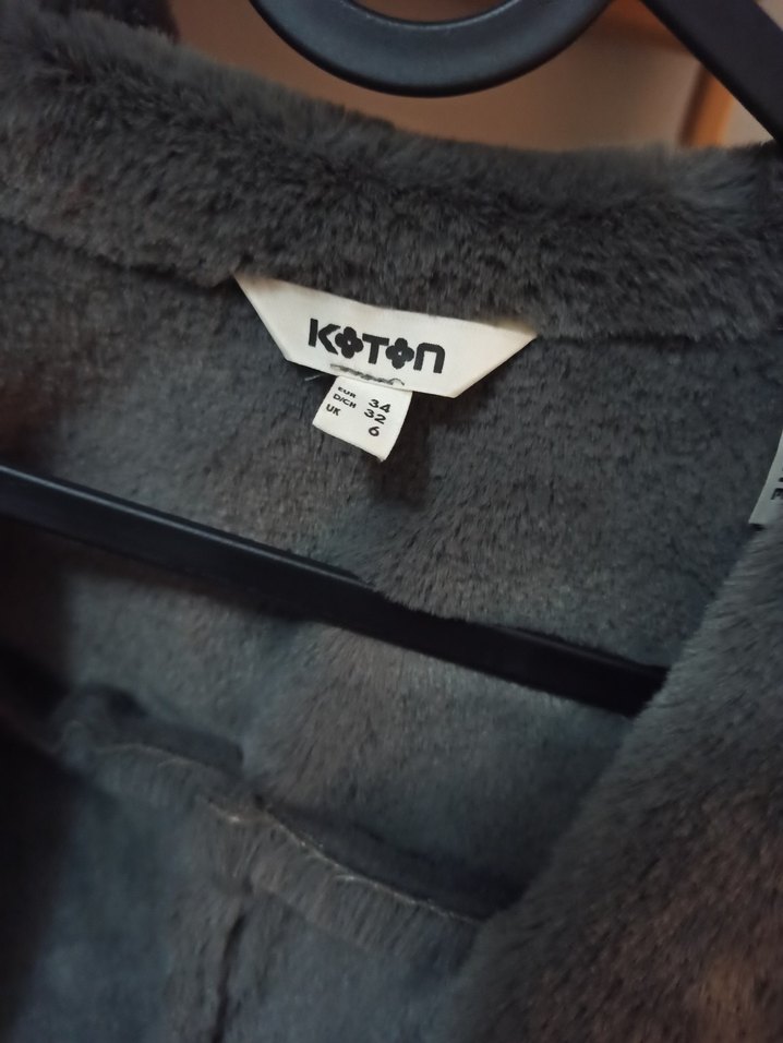 Koton Gri Süet Kemerli Ceket, Kürklü, Salaş - Görsel 4