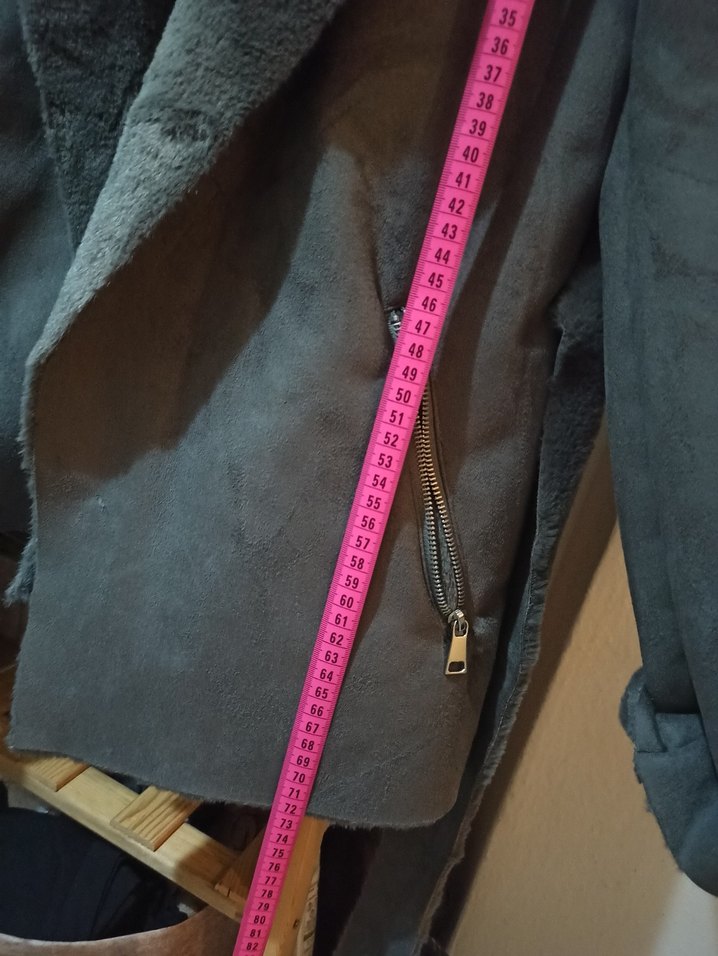 Koton Gri Süet Kemerli Ceket, Kürklü, Salaş - Görsel 5