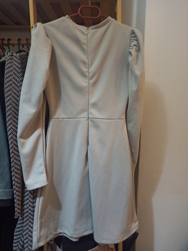 Bej Kadın Uzun Kollu Midi Elbise - Görsel 3