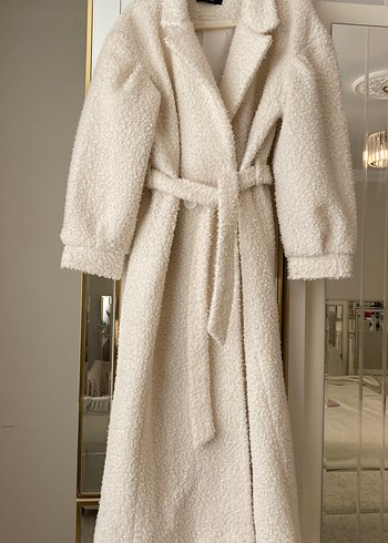 Zara Beyaz Peluş Midi Kemerli suud collection marka kaban
