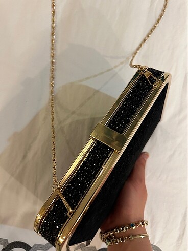 Hotiç Süet ve taşlı gold detaylı clutch