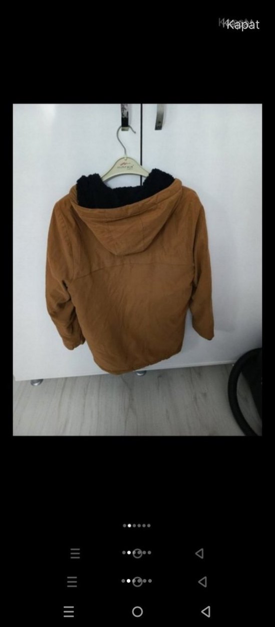 Düğmeli Kahverengi Kapüşonlu Erkek Mont - Görsel 2